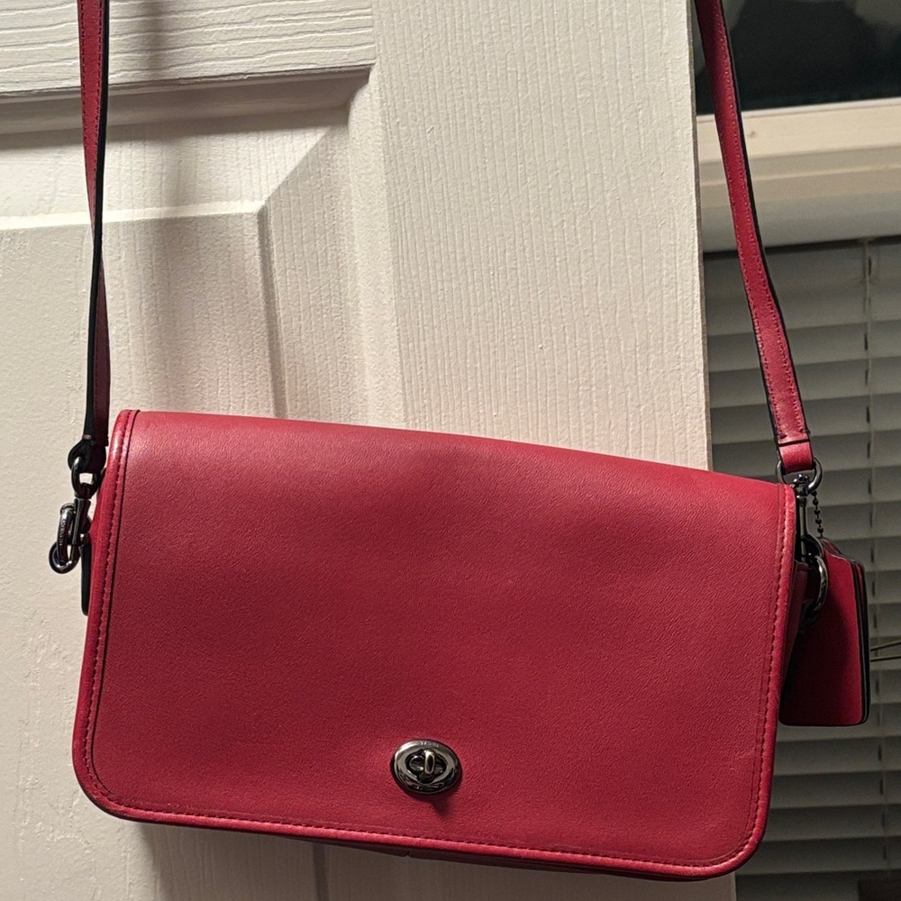 Elegant Red Leather Coach Purse